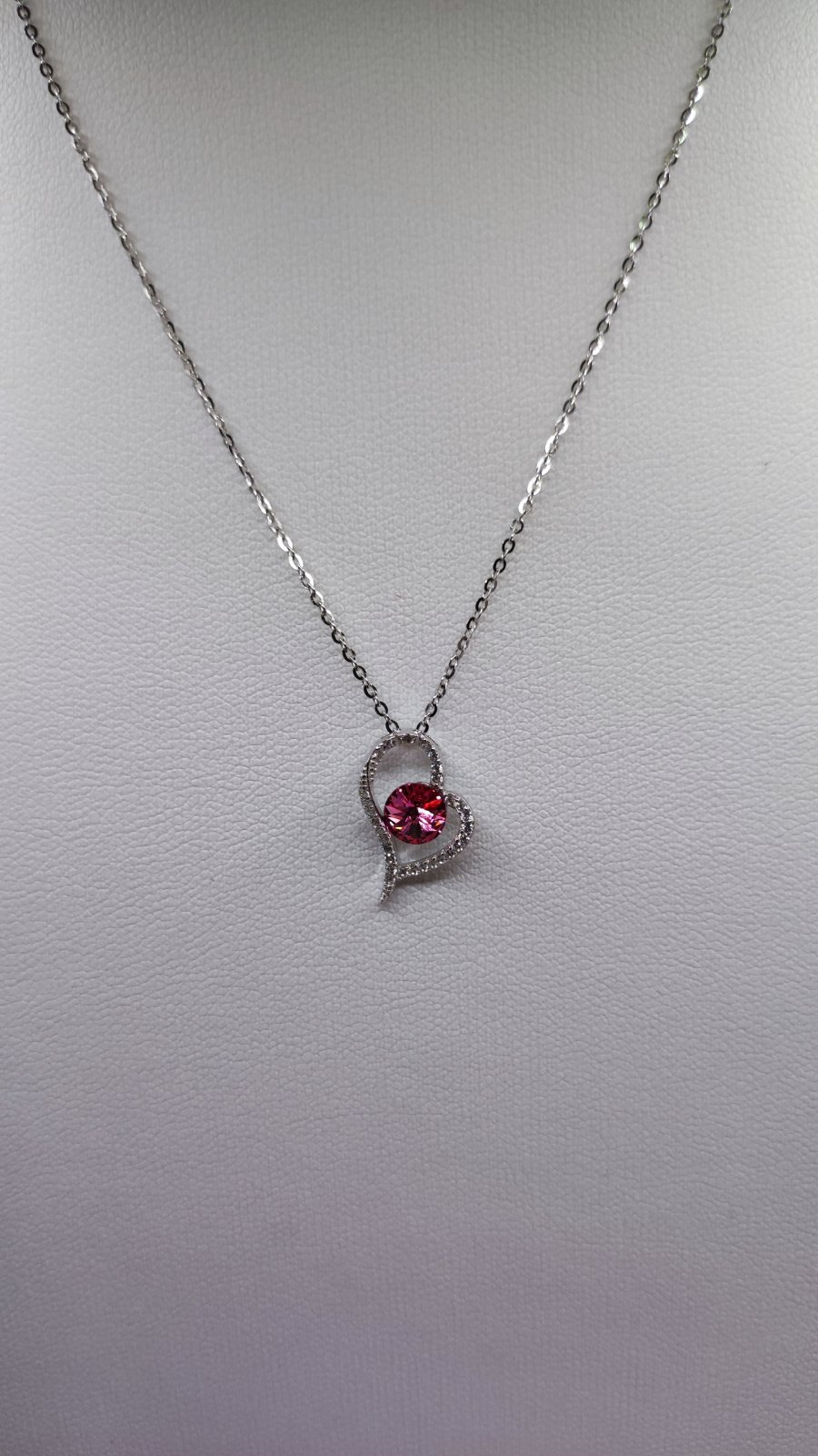 col014 silver heart 925 with red stone