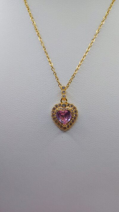 Steel heart with pink stone