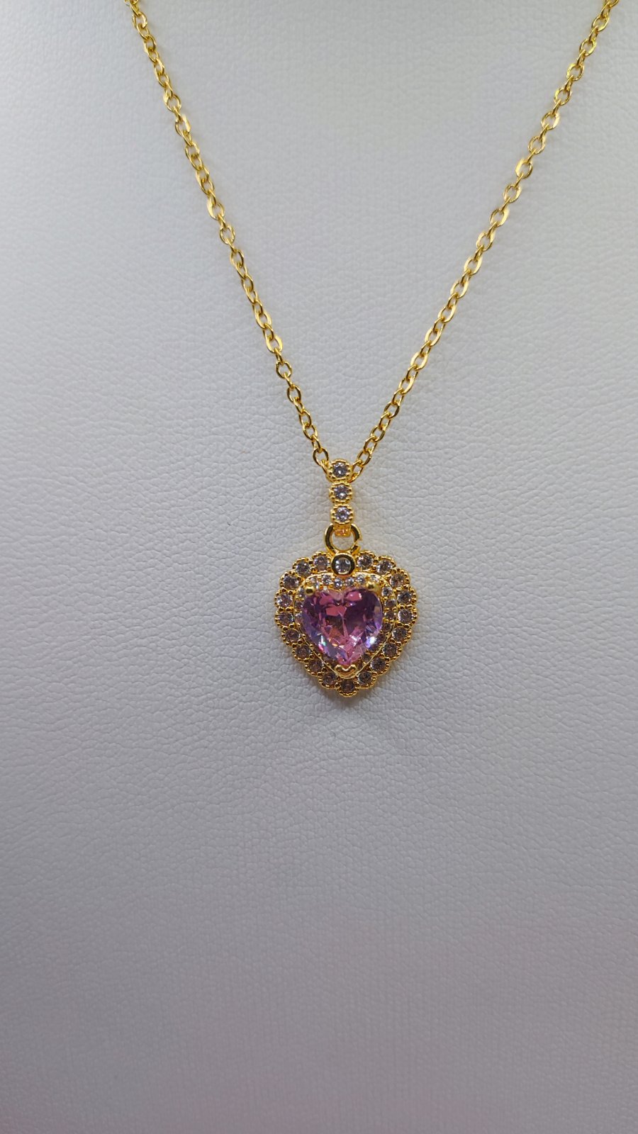 kol018 Steel heart with pink stone