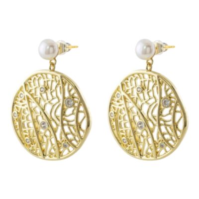 Loisir Σκουλαρίκια Lace μεταλλικά επίχρυσα με διάτρητο στοιχείο πέρλα και ζιργκόν