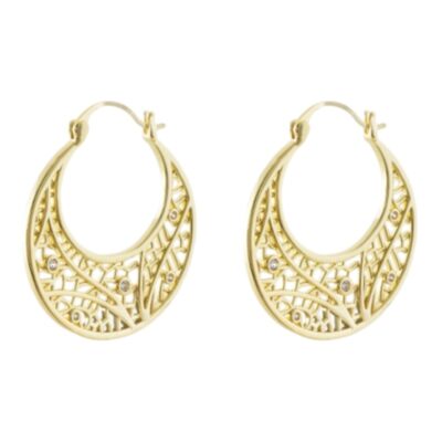 Loisir Σκουλαρίκια Lace μεταλλικά επίχρυσα με διάτρητα με λευκά ζιργκόν